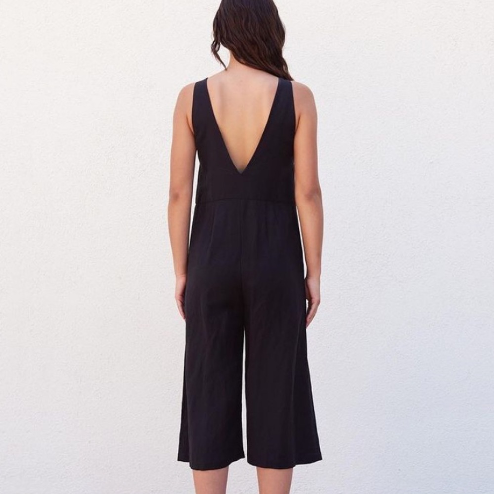 First Rite black crop linen pantsuit